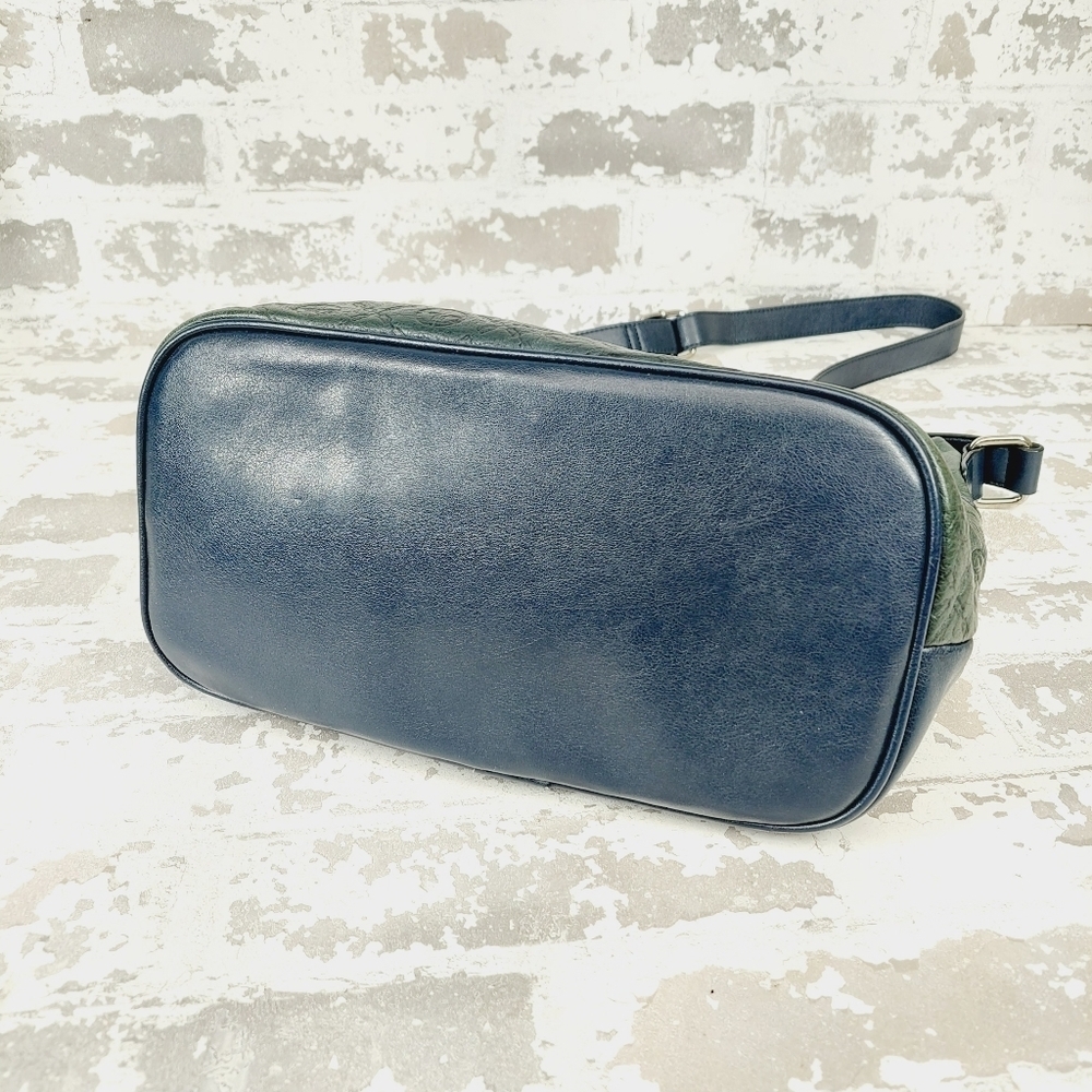 Giani Bernini Green Purse Blue 2Tone Classic Pattern Genuine Leather 0987 - Picture 9 of 14